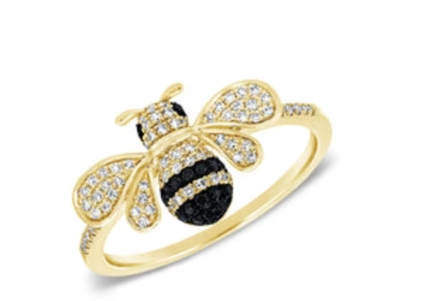 14K Gold Black White Diamond Bumble Bee Ring – Glenn Betz Jewelers - Main Image