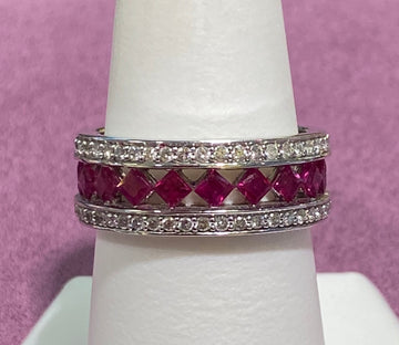 14K white gold Ruby and Diamond band