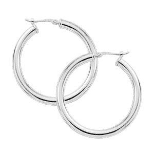 14K white gold Tube Hoop Earrings