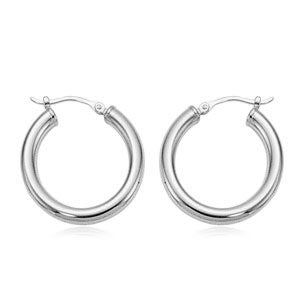 14K white gold tube hoop earrings