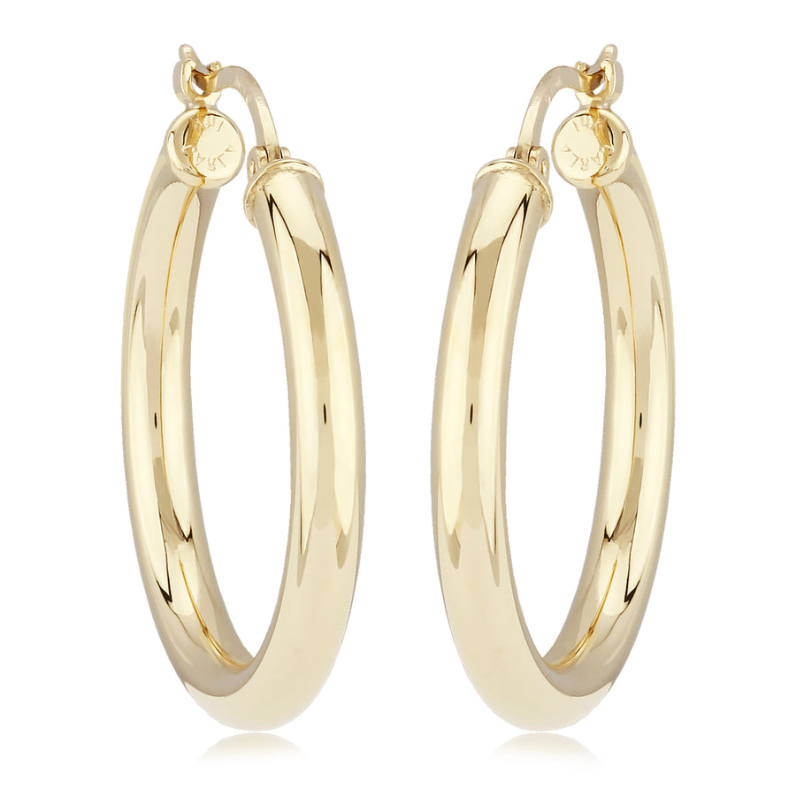 14K yellow gold tube hoop earrings