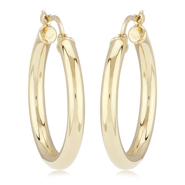 14K yellow gold tube hoop earrings