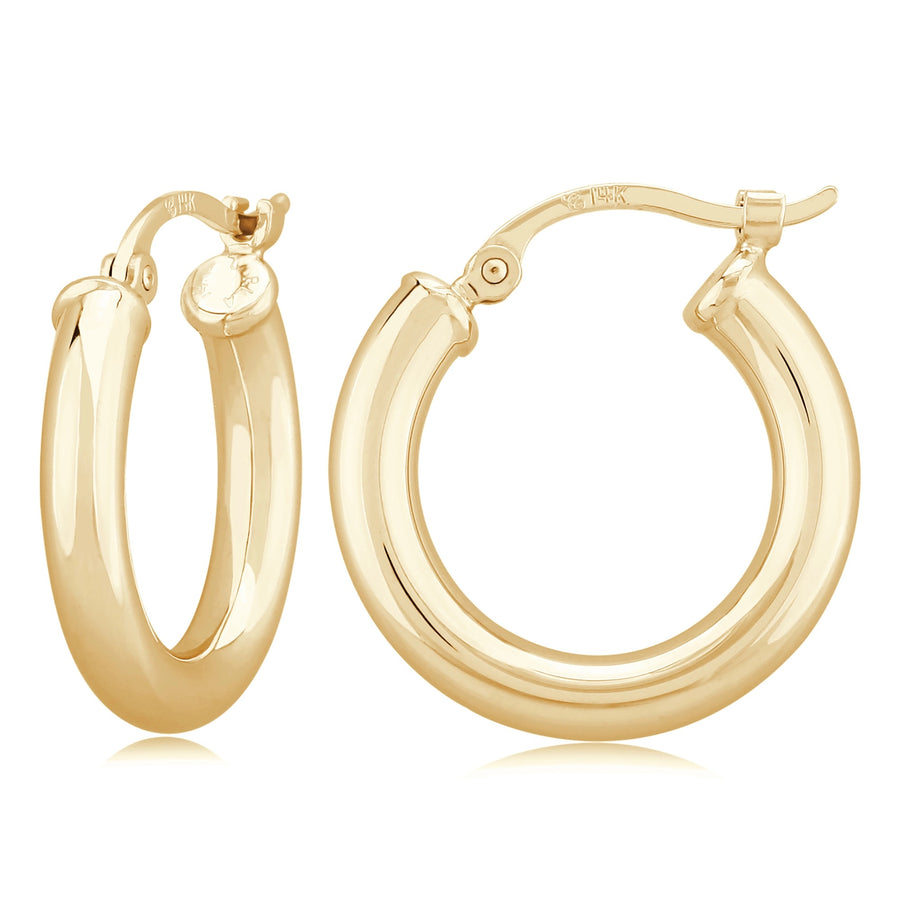 14K yellow gold small tube hoop earrings