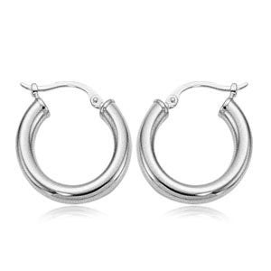 14K white gold tube hoop earrings