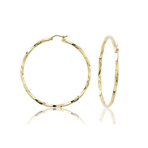14K yellow gold Square Twisted Tube Hoop Earrings