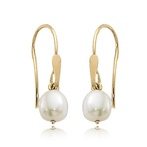 14K yellow gold petal hook fresh water pearl earrings