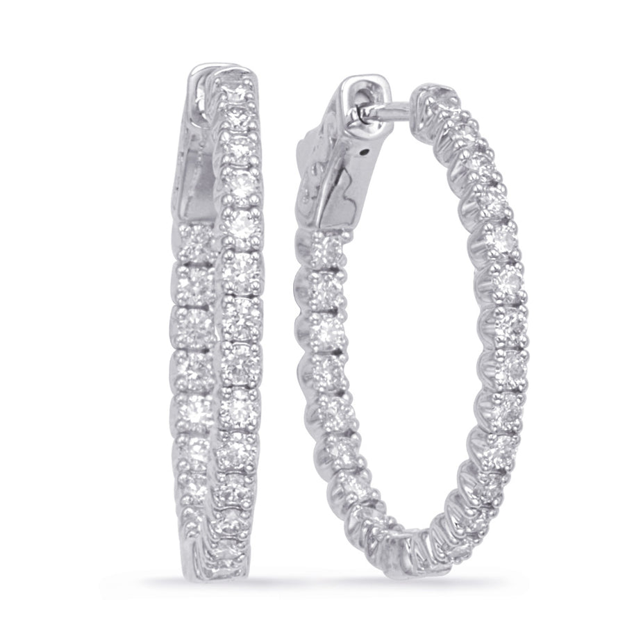 14K white gold diamond inside/out hoop earrings