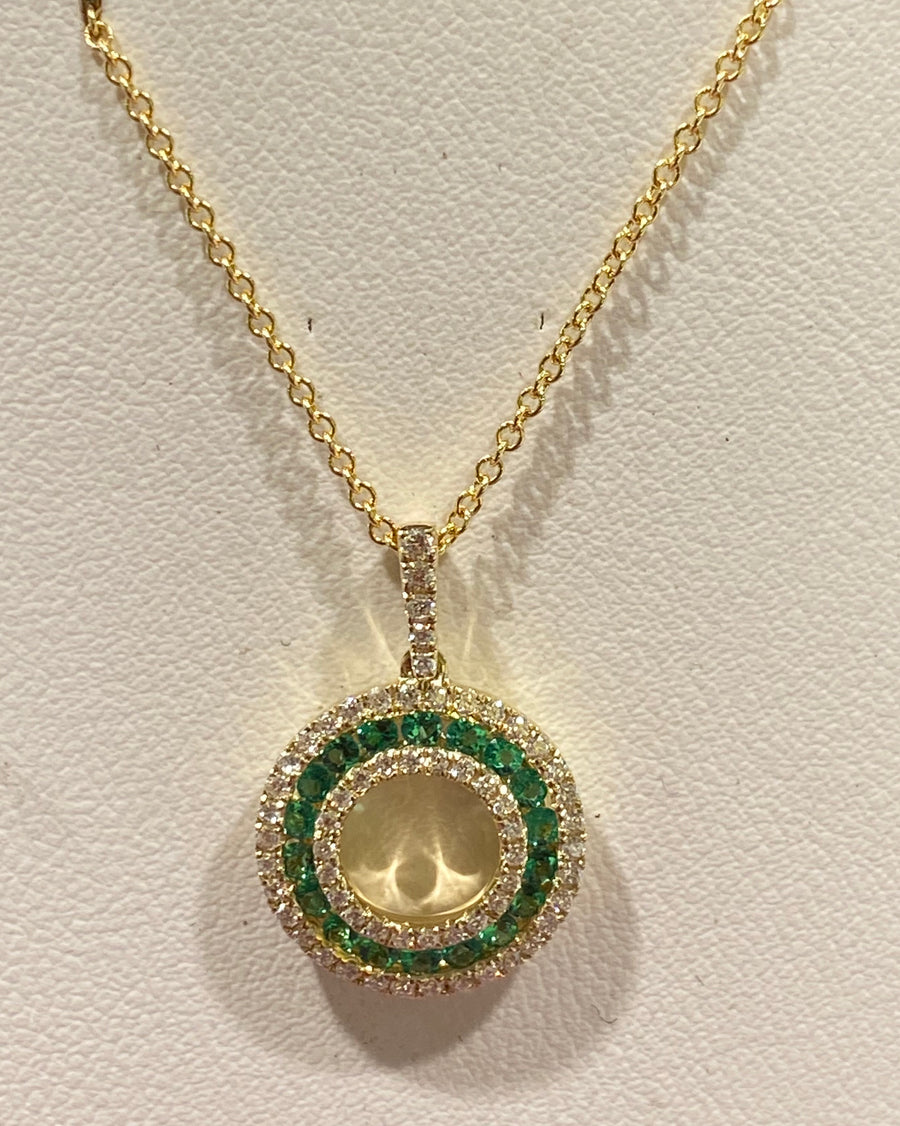 14K yellow gold diamond and emerald pendant necklace