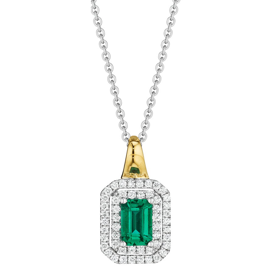 18K yellow gold diamond and emerald necklace