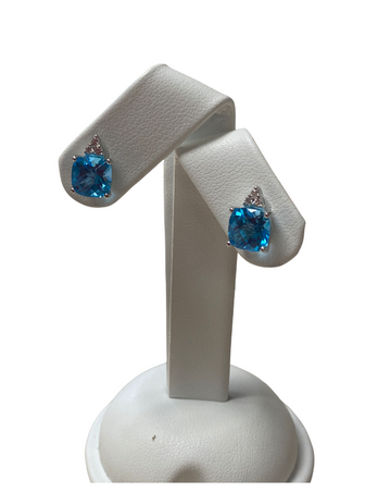 14K white gold Blue Topaz and Diamond Earrings