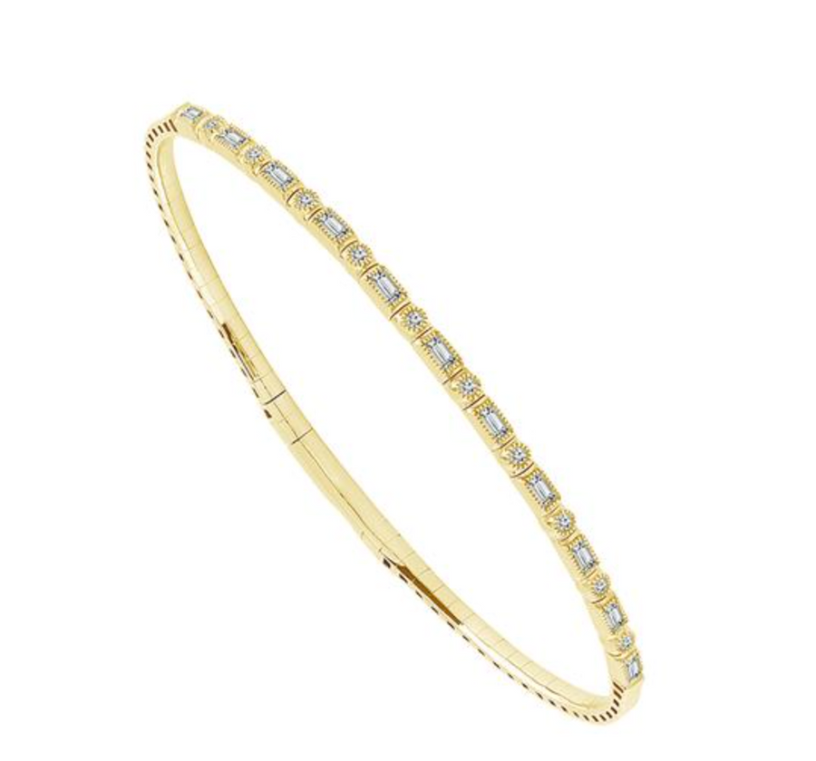 14kw Flexible bangle braceelt, with 11 straight baguette dia...