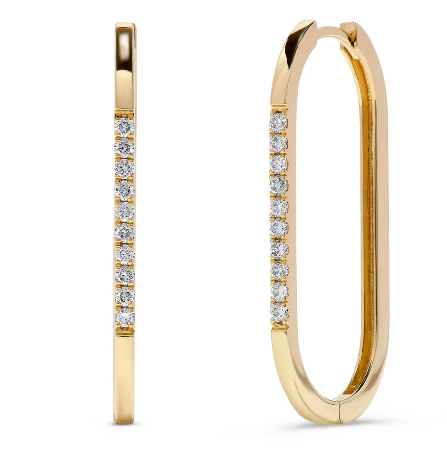 14K yellow gold diamond hoop earrings