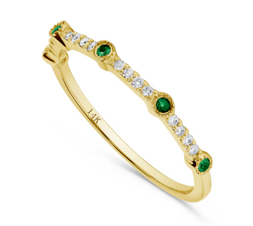 14K Yellow Gold Emerald & Diamond Band