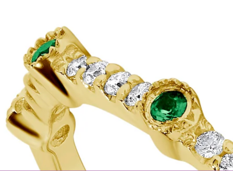 14K Yellow Gold Emerald & Diamond Band