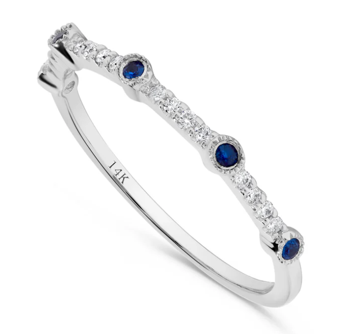 14K White Gold Diamond & Sapphire Band