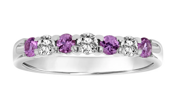 14K White Gold Diamond & Amethyst Band