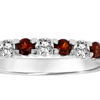 14K White Gold Diamond & Garnet Band