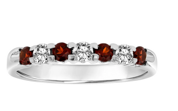 14K White Gold Diamond & Garnet Band