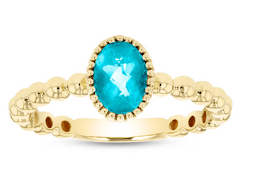 14K yellow gold beaded London Blue Topaz Ring