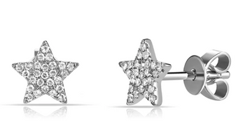 14K White Gold Star Pave Set Diamond Earrings