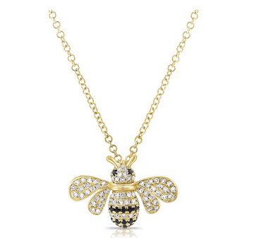 14K Gold Black & White Diamond Bumble Bee Pendant