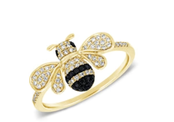 14K Gold Black & White Diamond Bumble Bee Ring