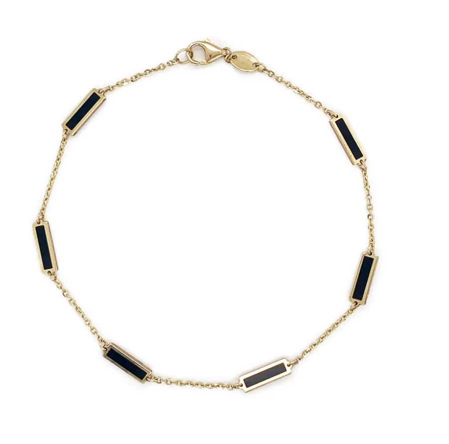 14k Yellow Gold & Onyx Bar Station Bracelet