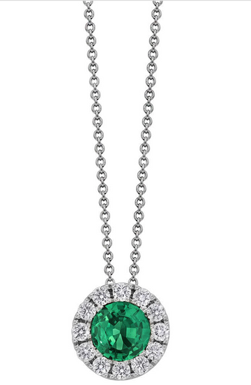 18K white gold Emerald and Diamond Pendant necklace