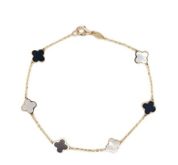 14K yellow gold Onyx & Mother of Pearl Clover Bracelet