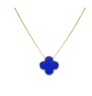 14K Yellow Gold Lapis Clover Pendant 16