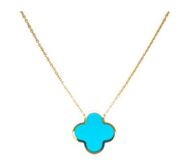 14K Yellow Gold Turquoise Clover Pendant 16-18