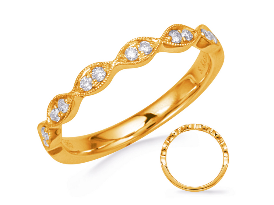 14K yellow gold pinched link stlye diamond band.