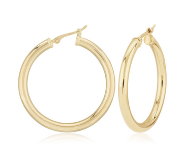 14kyg 3x30mm tube hoop earrings