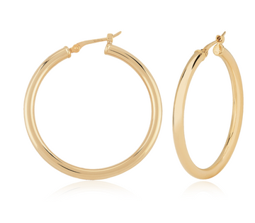 14K yellow gold 2.5 x 30mm round tube hoop earrings