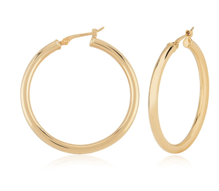 14K yellow gold 2.5 x 30mm round tube hoop earrings