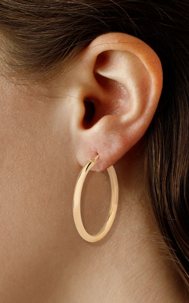 14K yellow gold 2.5 x 30mm round tube hoop earrings