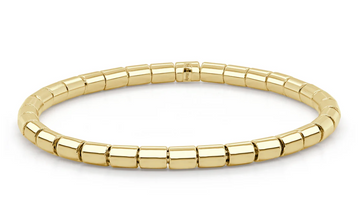 14K Yellow Gold Solid Barrel Bead Stretch Bracelet