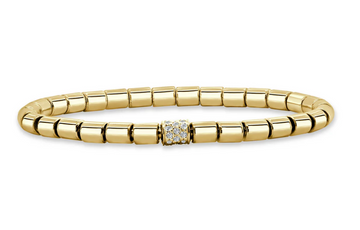 14K Yellow Gold Solid Barrel Bead Diamond Stretch Bracelet -4mm