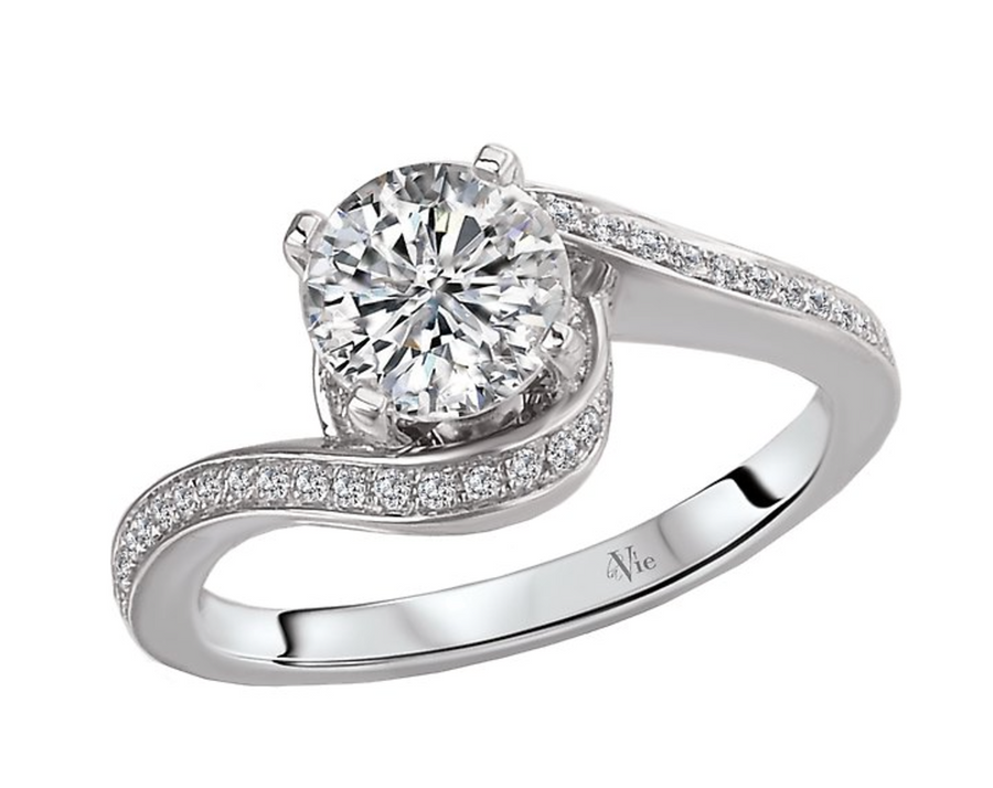 14K white gold diamond engagement ring semi-mounting