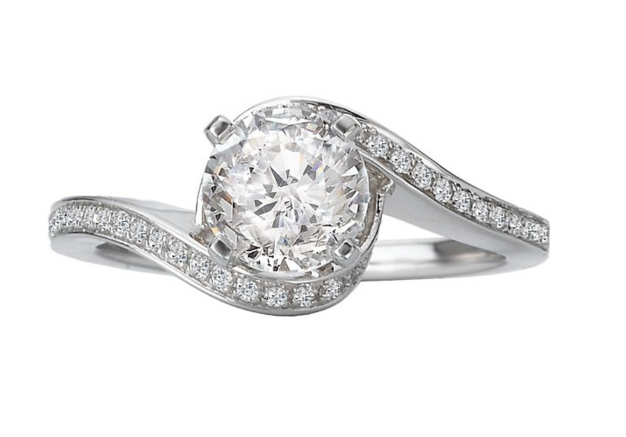 14K white gold diamond engagement ring semi-mounting