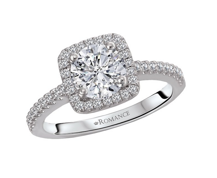 14K white gold diamond engagement ring semi-mounting