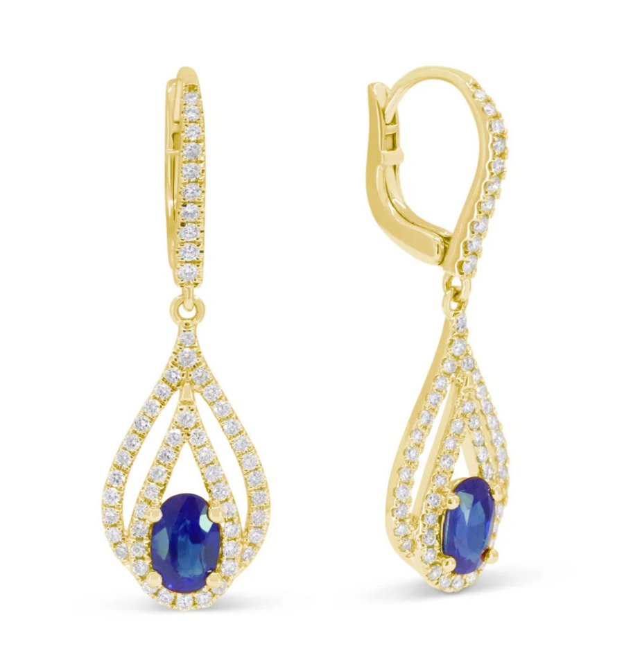 14K yellow gold diamond and sapphire earrings