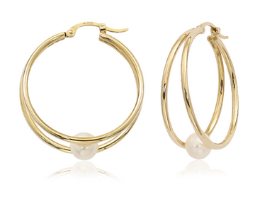 14kyg 1.5x20mm double Hoop with 5.75mm Pearl earrings