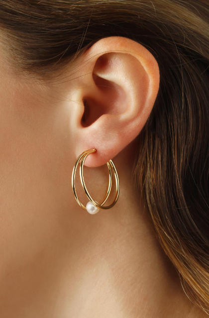 14kyg 1.5x20mm double Hoop with 5.75mm Pearl earrings