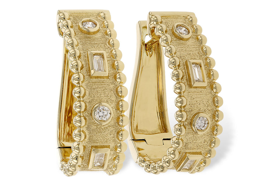 14K yellow gold diamond hoop earrings