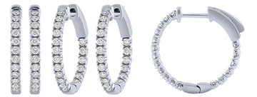 14K white gold round diamond inside/outside huggie style earrings