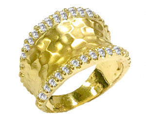 14K yellow gold diamond hammered finish band