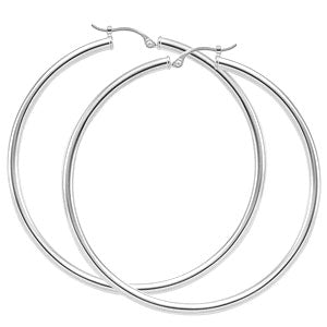 14K white gold tube hoop earrings