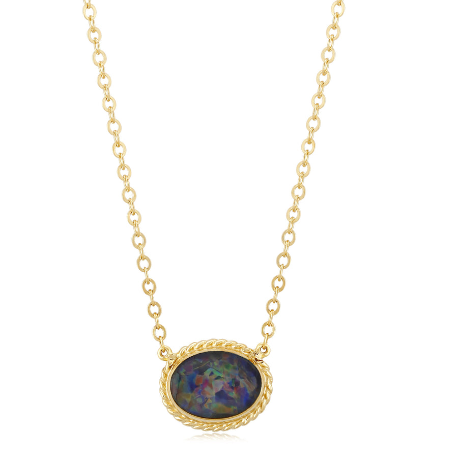 14K yellow gold 8 x 6 mm Opal pendant necklace