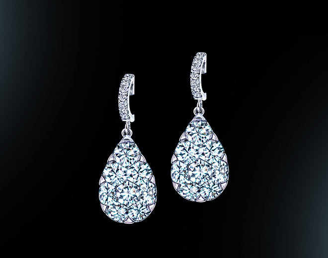 18K white gold pear shape diamond drop earrings